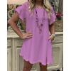 imageCHARTOU Women Loose Linen Mini Dress Summer Modest Frayed T Shirt Dress Flowy Ruffle Short Sleeve Shift Dress PocketPurple
