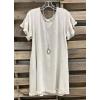 imageCHARTOU Women Loose Linen Mini Dress Summer Modest Frayed T Shirt Dress Flowy Ruffle Short Sleeve Shift Dress PocketWhite