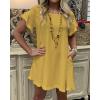 imageCHARTOU Women Loose Linen Mini Dress Summer Modest Frayed T Shirt Dress Flowy Ruffle Short Sleeve Shift Dress PocketYellow