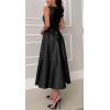 imageCHARTOU Women PU Faux Leather Sleeveless Elegant Flowy Long Dress Party Night Out Dress with BeltBlack