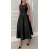 imageCHARTOU Women PU Faux Leather Sleeveless Elegant Flowy Long Dress Party Night Out Dress with BeltBlack