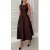 imageCHARTOU Women PU Faux Leather Sleeveless Elegant Flowy Long Dress Party Night Out Dress with BeltCoffee