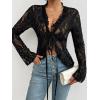 imageCHARTOU Women Sexy Lace Shirt Front BowTie Sheer See Through Blouse Mesh TopsBlack