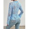 imageCHARTOU Women Sexy Lace Shirt Front BowTie Sheer See Through Blouse Mesh TopsBlue