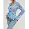 imageCHARTOU Women Sexy Lace Shirt Front BowTie Sheer See Through Blouse Mesh TopsBlue