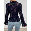 imageCHARTOU Women Sexy Lace Shirt Front BowTie Sheer See Through Blouse Mesh TopsNavy