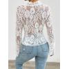 imageCHARTOU Women Sexy Lace Shirt Front BowTie Sheer See Through Blouse Mesh TopsWhite