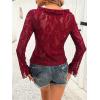 imageCHARTOU Women Sexy Lace Shirt Front BowTie Sheer See Through Blouse Mesh TopsWine