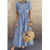 imageCHARTOU Women Short Sleeve Denim Maxi Dress Long Jean Dress Flowy Button Down Shirt Tiered Dress Summer SundressLight Blue