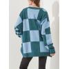 imageCHARTOU Women Slouchy Checkered Cardigan Oversized Open Front Cardigan Sweater Plaid Knit Outwear CoatBlue