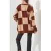 imageCHARTOU Women Slouchy Checkered Cardigan Oversized Open Front Cardigan Sweater Plaid Knit Outwear CoatBrown