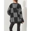 imageCHARTOU Women Slouchy Checkered Cardigan Oversized Open Front Cardigan Sweater Plaid Knit Outwear CoatGrey