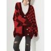 imageCHARTOU Women Slouchy Checkered Cardigan Oversized Open Front Cardigan Sweater Plaid Knit Outwear CoatRed