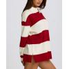 imageCHARTOU Women Spring Fall Stripes Pullover Sweatshirt Polo Collar Long Sleeve Oversized Pullover Shirt TopsRed