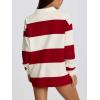 imageCHARTOU Women Spring Fall Stripes Pullover Sweatshirt Polo Collar Long Sleeve Oversized Pullover Shirt TopsRed