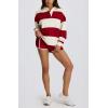 imageCHARTOU Women Spring Fall Stripes Pullover Sweatshirt Polo Collar Long Sleeve Oversized Pullover Shirt TopsRed