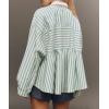 imageCHARTOU Women Stripes Ruffle Peplum Shirt Casual 2025 Fall Lapel Half Zip Long Sleeve Pullover TopGreen