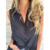 imageCHARTOU Women Summer Babydoll Tops Button Down Sleeveless Peplum Ruffle Blouse Tunic ShirtBlack