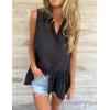 imageCHARTOU Women Summer Babydoll Tops Button Down Sleeveless Peplum Ruffle Blouse Tunic ShirtBlack