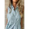 imageCHARTOU Women Summer Babydoll Tops Button Down Sleeveless Peplum Ruffle Blouse Tunic ShirtBlue