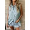 imageCHARTOU Women Summer Babydoll Tops Button Down Sleeveless Peplum Ruffle Blouse Tunic ShirtBlue