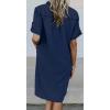 imageCHARTOU Women Summer Button Down Denim Shirt Dress Chambray Short Sleeve Knee Length Shift Jean T Shirt Dress with PocketsNavy Blue