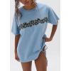 imageCHARTOU Women Summer Casual Cotton Floral T Shirts Vintage Boho Wildflower Graphic Loose Tees TopsBlue