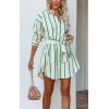 imageCHARTOU Women Summer Causal Stripe Tunic Dress Loose Button Down Shirt Short Dress with BeltGreen