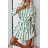 imageCHARTOU Women Summer Causal Stripe Tunic Dress Loose Button Down Shirt Short Dress with BeltGreen