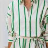 imageCHARTOU Women Summer Causal Stripe Tunic Dress Loose Button Down Shirt Short Dress with BeltGreen
