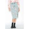 imageCHARTOU Women Summer Floral Print Denim Midi Skirts High Waisted Side Slit Distressed Mini Skirts with PocketsBlue