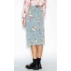 imageCHARTOU Women Summer Floral Print Denim Midi Skirts High Waisted Side Slit Distressed Mini Skirts with PocketsBlue