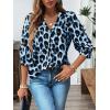 imageCHARTOU Women Summer Leopard Shirt Casual Loose Collared V Neck Button Down 34 Sleeve Tunic TopBlue