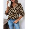 imageCHARTOU Women Summer Leopard Shirt Casual Loose Collared V Neck Button Down 34 Sleeve Tunic TopBrown