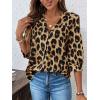 imageCHARTOU Women Summer Leopard Shirt Casual Loose Collared V Neck Button Down 34 Sleeve Tunic TopBrown