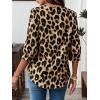 imageCHARTOU Women Summer Leopard Shirt Casual Loose Collared V Neck Button Down 34 Sleeve Tunic TopBrown