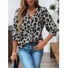 imageCHARTOU Women Summer Leopard Shirt Casual Loose Collared V Neck Button Down 34 Sleeve Tunic TopGrey