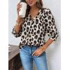 imageCHARTOU Women Summer Leopard Shirt Casual Loose Collared V Neck Button Down 34 Sleeve Tunic TopWhite