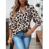 imageCHARTOU Women Summer Leopard Shirt Casual Loose Collared V Neck Button Down 34 Sleeve Tunic TopWhite