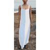 imageCHARTOU Women Summer Sleeveless Linen Dress Contrast Color Maxi Long Beach Vacation Tank DressBlue