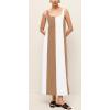 imageCHARTOU Women Summer Sleeveless Linen Dress Contrast Color Maxi Long Beach Vacation Tank DressKhaki
