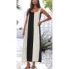 imageCHARTOU Women Summer Sleeveless Linen Dress Contrast Color Maxi Long Beach Vacation Tank DressLinen