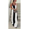 imageCHARTOU Women Summer Sleeveless Linen Dress Contrast Color Maxi Long Beach Vacation Tank DressWhite