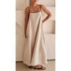 imageCHARTOU Women Summer Spaghetti Straps Linen Sleeveless Maxi Long Flowy DressBeige