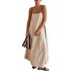 imageCHARTOU Women Summer Spaghetti Straps Linen Sleeveless Maxi Long Flowy DressBeige