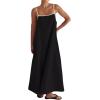 imageCHARTOU Women Summer Spaghetti Straps Linen Sleeveless Maxi Long Flowy DressBlack
