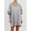 imageCHARTOU Women Summer Striped Beach Vacation Mini Dress 34 Sleeve Boho Chic Outfits Tunic Shift DressBlack