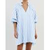 imageCHARTOU Women Summer Striped Beach Vacation Mini Dress 34 Sleeve Boho Chic Outfits Tunic Shift DressBlue