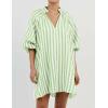 imageCHARTOU Women Summer Striped Beach Vacation Mini Dress 34 Sleeve Boho Chic Outfits Tunic Shift DressGreen