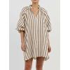 imageCHARTOU Women Summer Striped Beach Vacation Mini Dress 34 Sleeve Boho Chic Outfits Tunic Shift DressKhaki